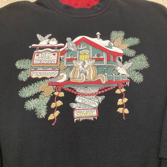 Vintage 90’s Graphic Pullover Sweatshirt Woodland Animals Cabincore Women’s XL - Picture 4 of 7